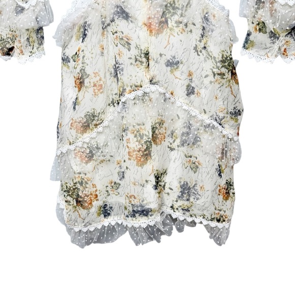 Seven Wonders Floral Ruffle Layered Women’s Cutout Long Sleeve Dress Sz L - Picture 13 of 13